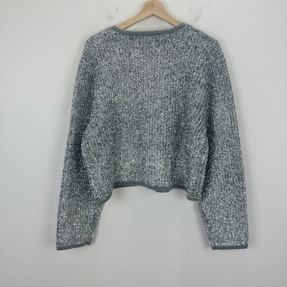 J.Crew Sweater Lady Jacket Silver Tinsel Yarn Metallic Party Gray Large NWT - Picture 11 of 12